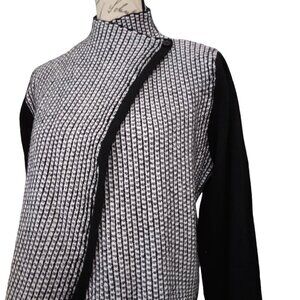 Asymmetrical Knit Wrap Sweater Black White Metallic  August Silk | Size L